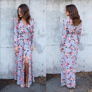 Last one! Gray floral maxi wrap dress